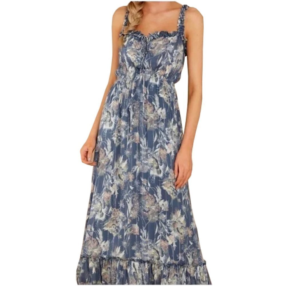 🆕 WE’RE ALL PRETTY GIRLS Blue Maxi Floral Dress Size Small